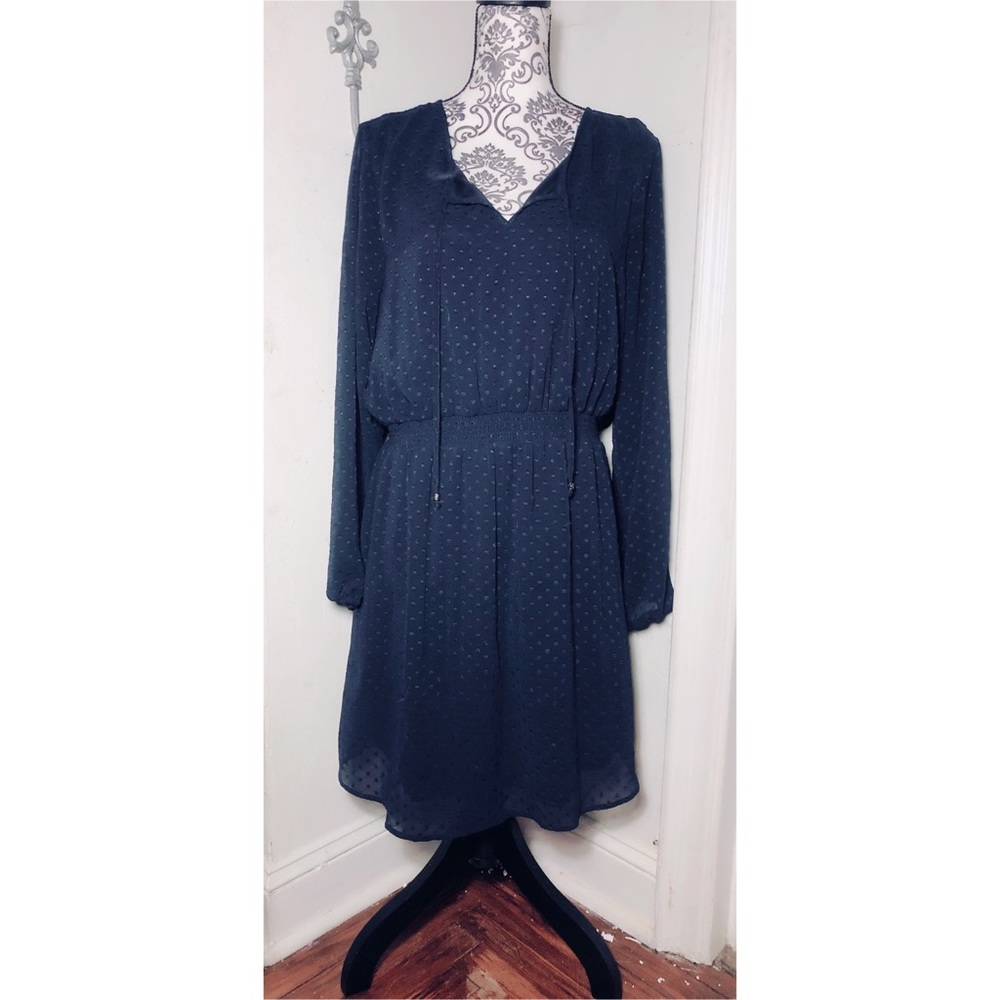 Chiffon Long Sleeve Navy Boho Dress
